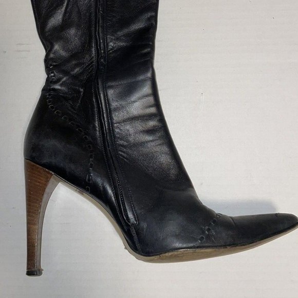 GUCCI~ZIP UP~TALL CALF LEATHER~WHIP STITCH~BOOTS - Picture 3 of 16